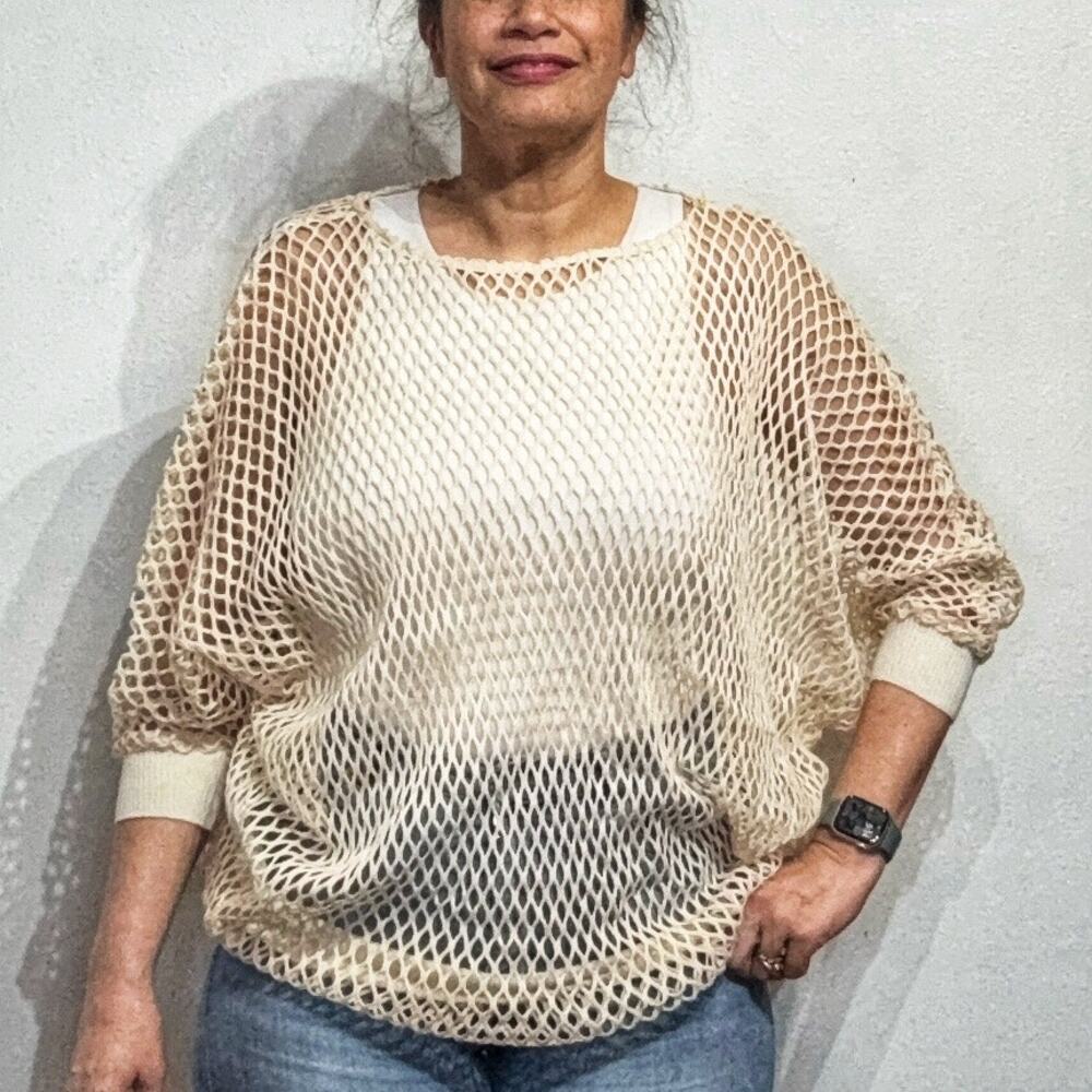 Dotti Cream Open Knit Mesh Vintage Top Sz S